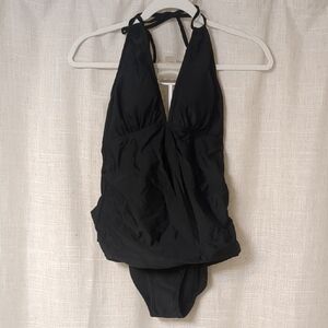 NWT Yonique Black Tankini with Plunging Halter Neckline